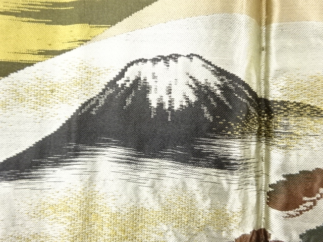 JAPANESE KIMONO / ANTIQUE MENS HAORI / WOVEN MT. FUJI & PINE(LINING)